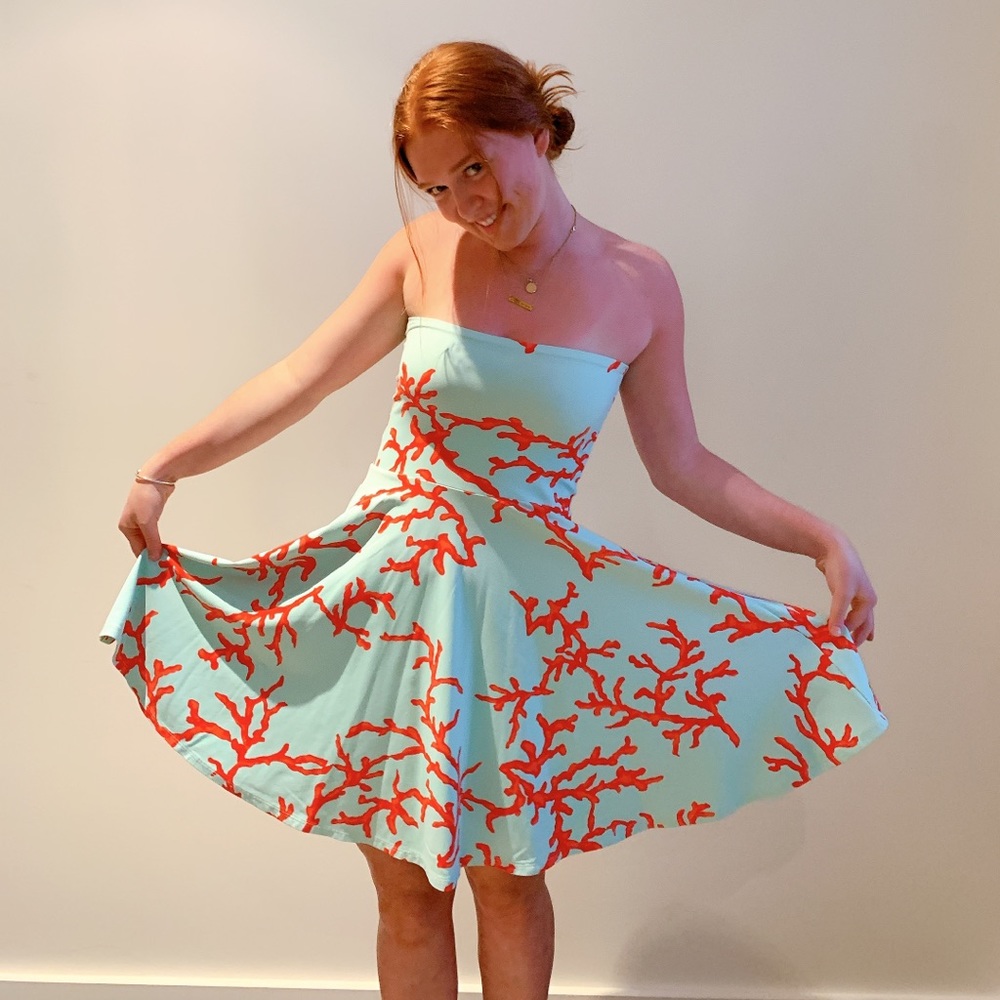 J McLaughlin coral and blue pattern dress